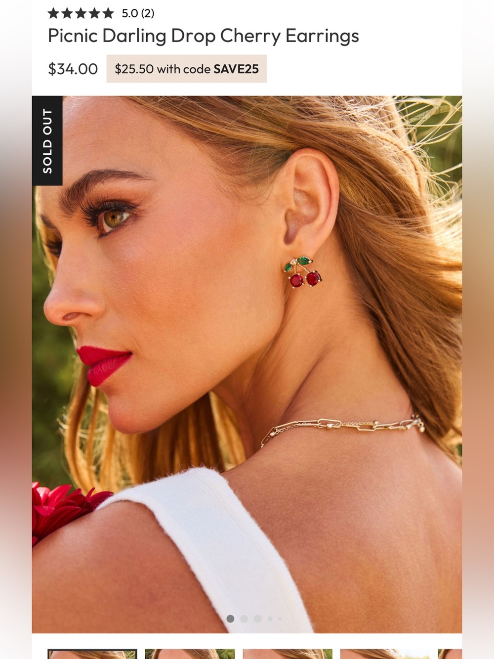 Vici Picnic Darling Drop Cherry Earrings NWT